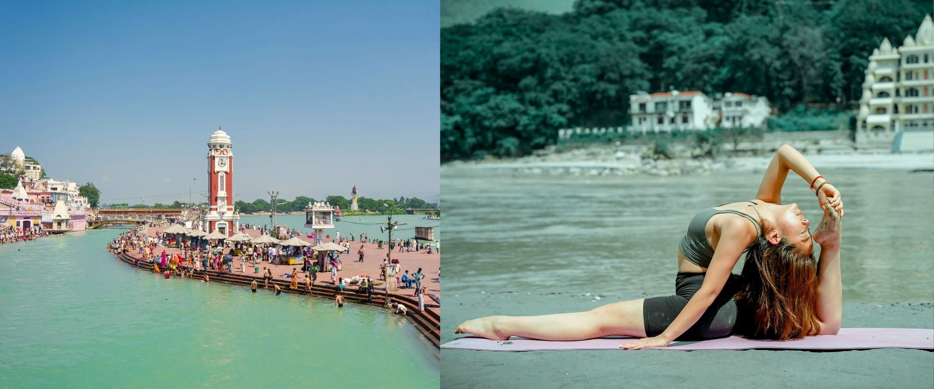 Ganga Aarti at Haridwar and scenic Ganges river view in Rishikesh, Uttarakhand